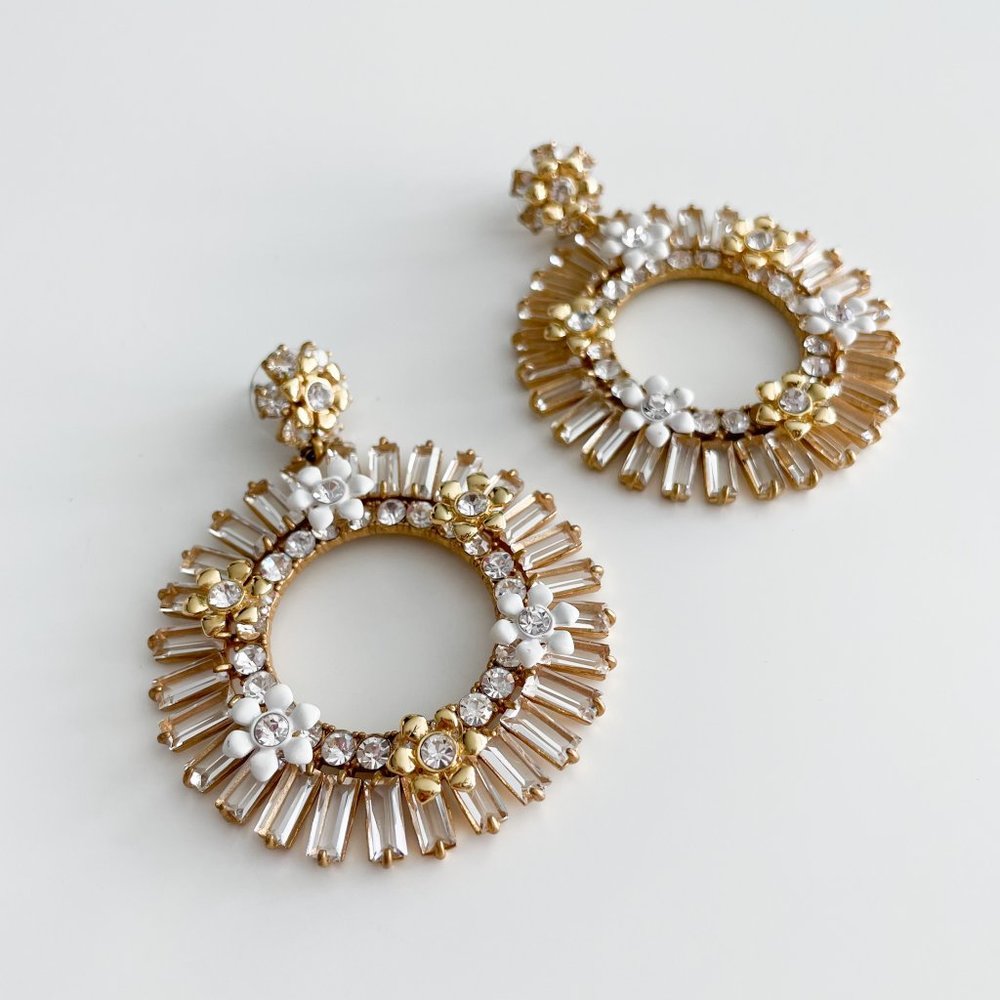 J. Crew Floral Baguette Crystal Hoop Earrings (Crystal) - Picture 2 of 3